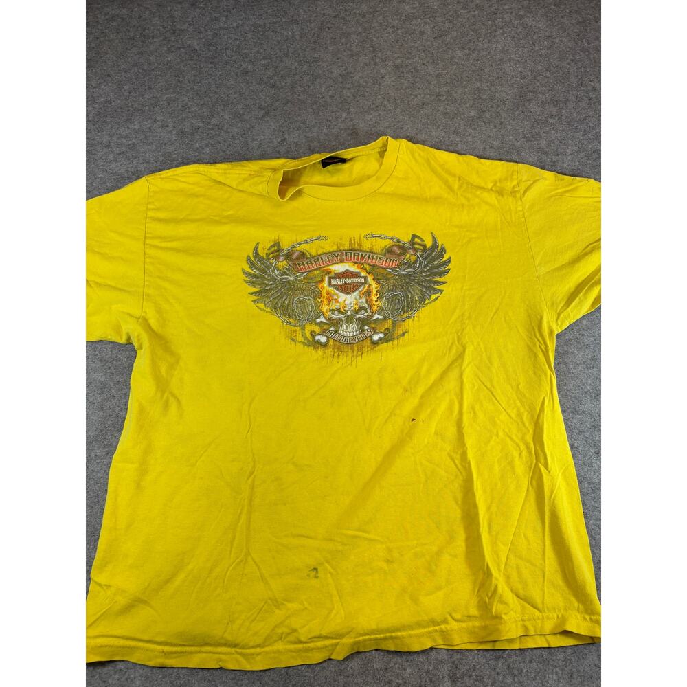 Vintage Y2K Harley Davidson Texas T-Shirt Mens XL Yellow Wings Flame Skull Biker